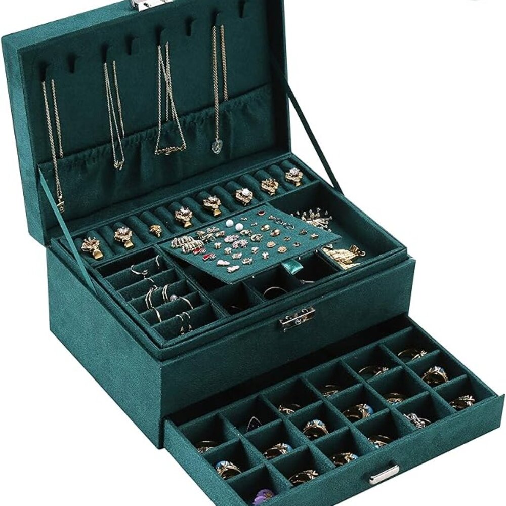 Jewelry Boxes for Women Green Large Jewelry Box Organizer for Women Lockable